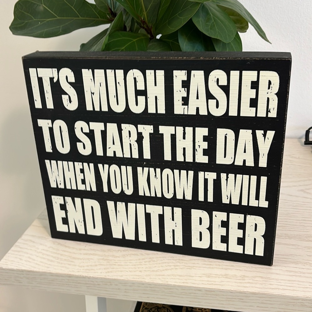 Wooden Box sign 12 x 10. It can stand or hang in the wall.